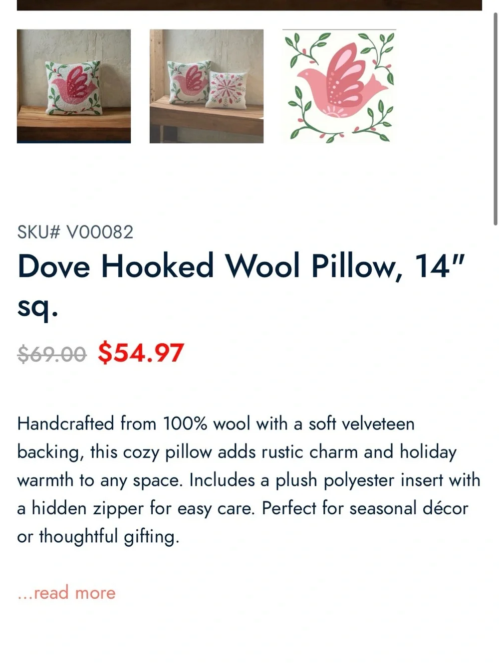 Bird wool Hooked Pillow - Red and Pink